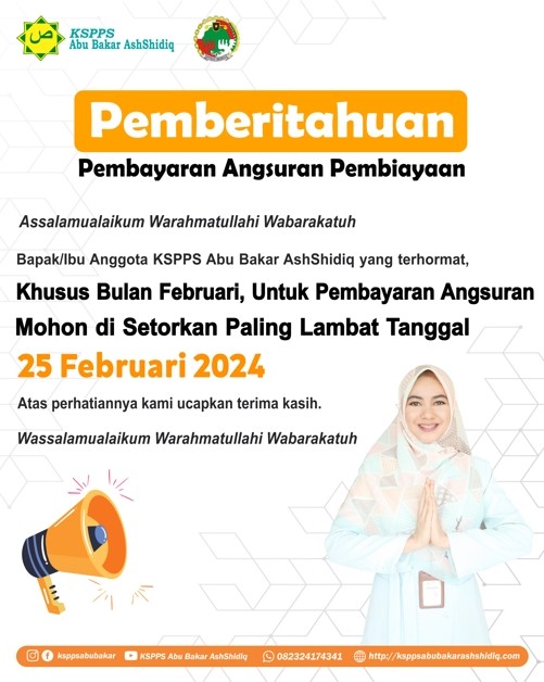 Pemberitahuan Pembayaran Angsuran Pembiayaan Khusus Februari